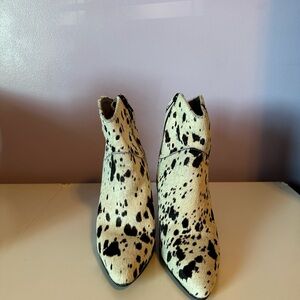 Brown and White Cow Print Ankle Boots